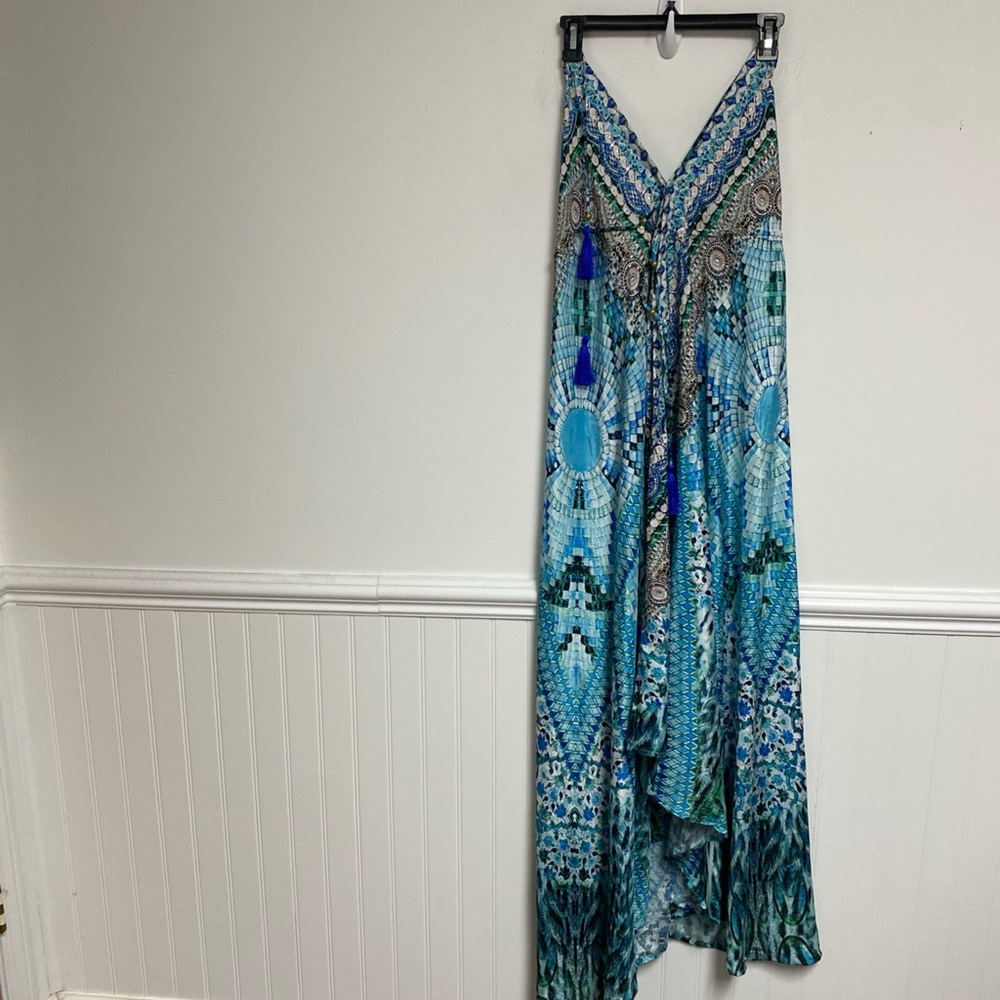 True Colours By LA Moda Blue Maxi Dress Hi Low Swim Cover Up Size L/XL